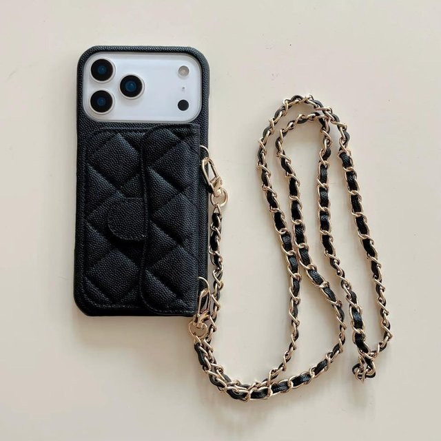 Rui Di Luxus Crossbody Brieftasche und Handyhülle aus Leder mit Kartenhalter und Lanyard Schultergurt für iPhone 13 14 15 16 17 Pro Max in Schwarz - Bild 1