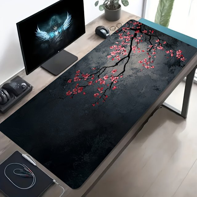 Mairuige Gaming-Mauspad mit Blütenzweig-Design in Multicolour, rutschfest und waschbar - Bild 1