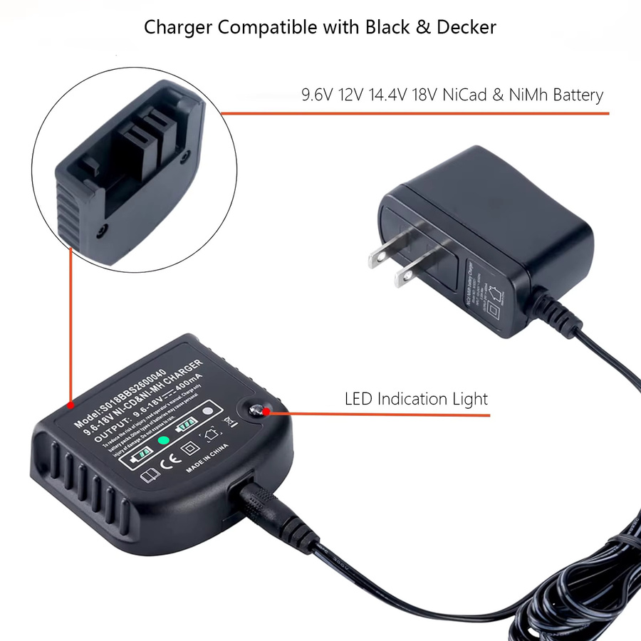 Black and Decker Akku Ladegerät für Ni-Mh und Ni-CD Akkus 9,6 V - 18 V kompatibel mit HPB18-OPE, HPB18, HPB14, HPB12, BD18PS, BD18PSK, BD518TBF, BDC418K-2 und BDCS1800 - Bild 3