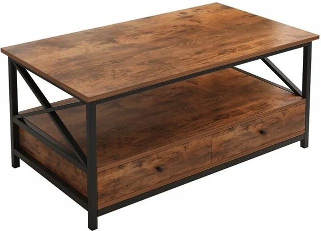 Rebiko Wohnzimmertisch im Industrial Design aus Holz und Metall, Braun, Breite: 100 cm - Bild 1