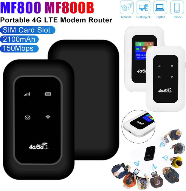 ALLOET MF800B Tragbarer Mini-Taschenrouter mit 4G LTE, 150 Mbit/s WiFi-Hotspot und SIM-Kartensteckplatz, Schwarz, 2100 mAh - Bild 1