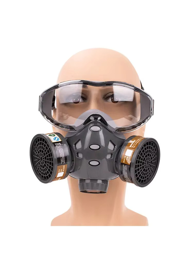 Atemschutzmaske mit Schutzglas und Filter in Grau zum Schutz vor Chemikalien, Pestiziden und Formaldehyd - Bild 3