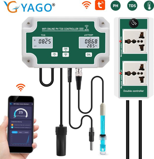 RCYAGO WiFi Wasserqualität Analysator mit pH- und Temperaturmessung, Digitaler Smart Remote Online Monitor für Schwimmbecken, Weiß - Bild 1