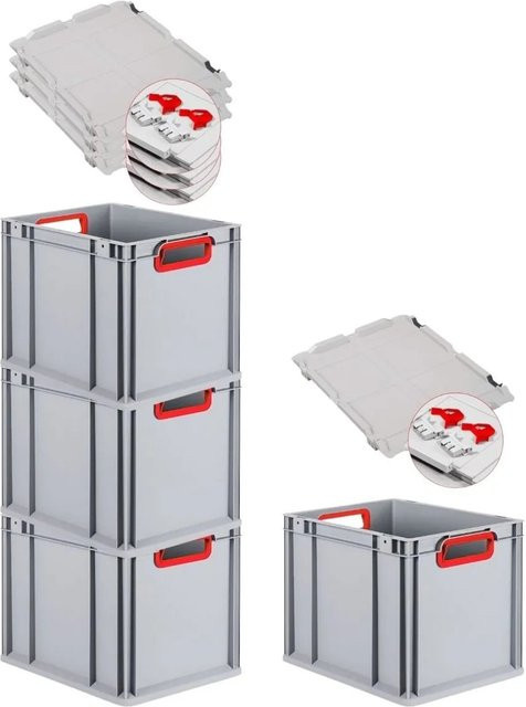 PROREGAL Spar Set 4x Eurobox Nextgen Color mit Scharnierdeckel und Schiebeschnappverschlüssen, Rot, H: 32 cm, B: 30 cm, T: 40 cm - Bild 1