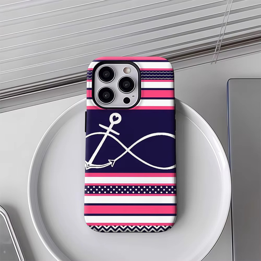 Handyhülle mit nautischem Anker und Streifen für iPhone 17 16 15 14 13 12 11 Pro Max Plus in Multicolour mit doppelschichtiger Rückseite - Bild 4