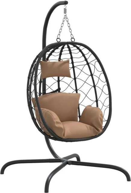vidaXL Hängesessel Ei mit Kissen in Taupe aus Poly Rattan und Stahl mit Standgestell - Bild 1