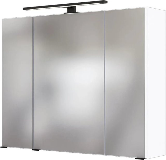 Held Möbel Spiegelschrank Rom 3D in Weiß mit LED-Beleuchtung und Steckdose für dein Badezimmer, Breite: 80 cm, Höhe: 64 cm, Tiefe: 20 cm - Bild 1