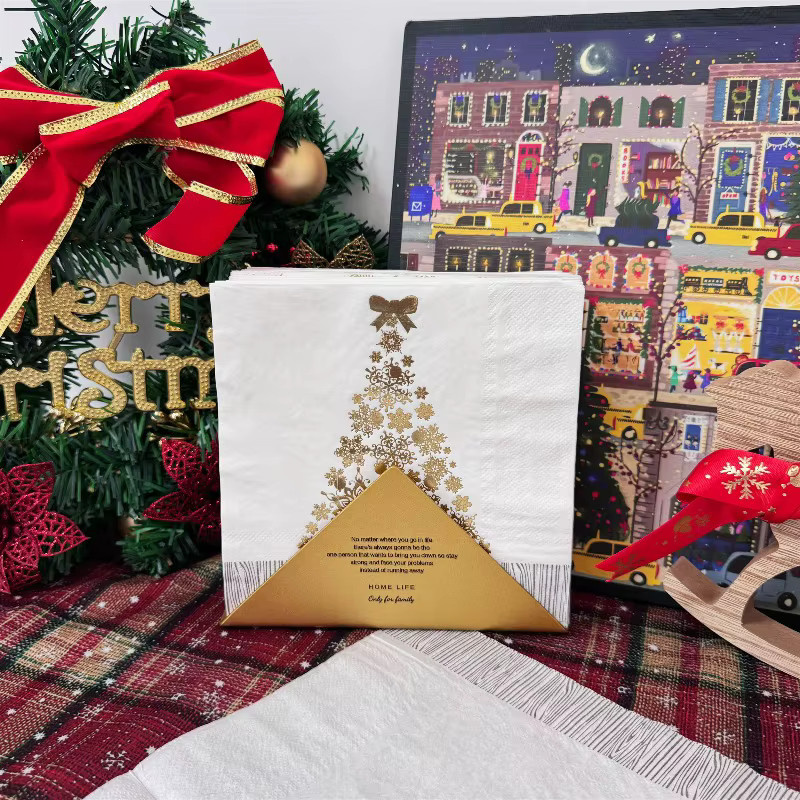 GUANYAO Weihnachts Servietten mit Tannenbaum-Motiv, 16 Stück, Weiß, B/B: 33 x 33 cm, Einweg Decoupage Papier - Bild 2