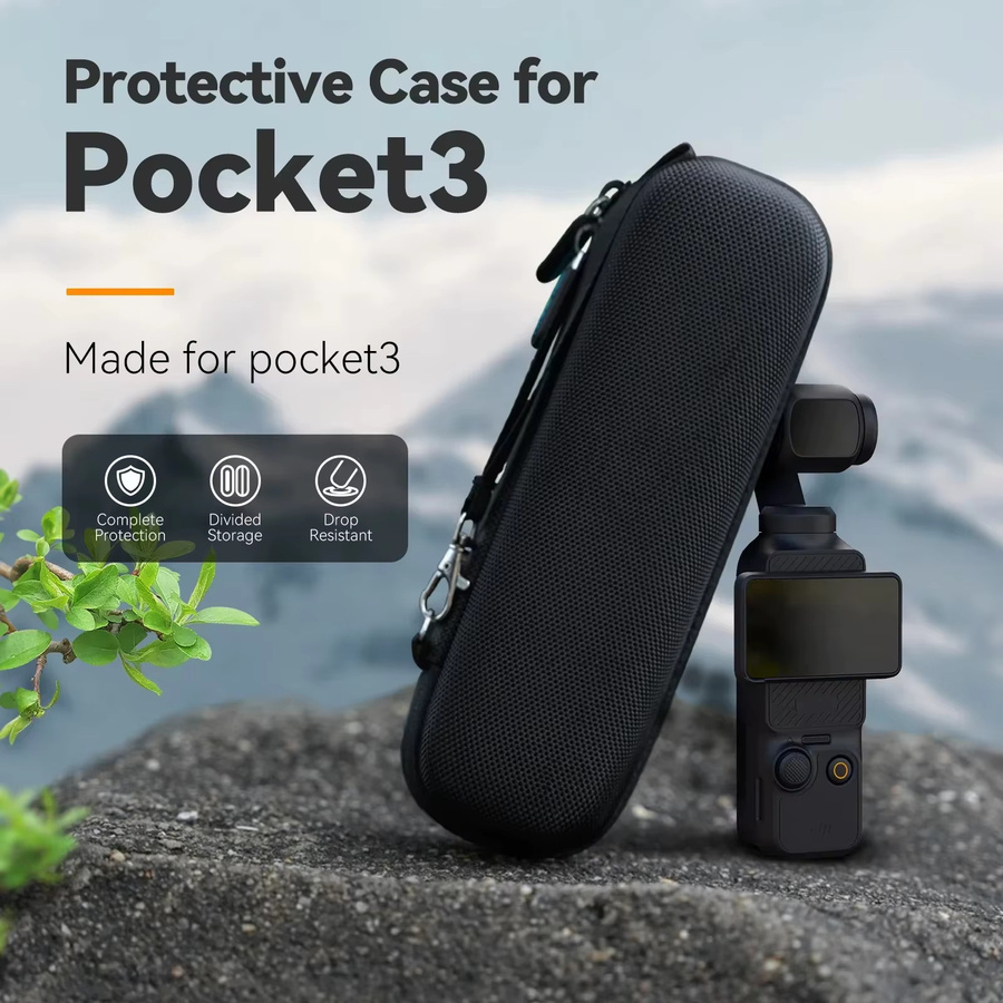 Desiontal Aufbewahrungstasche für DJI Osmo Pocket 3 und Pocket 4, Tragetasche mit Karabiner, Schwarz - Bild 2