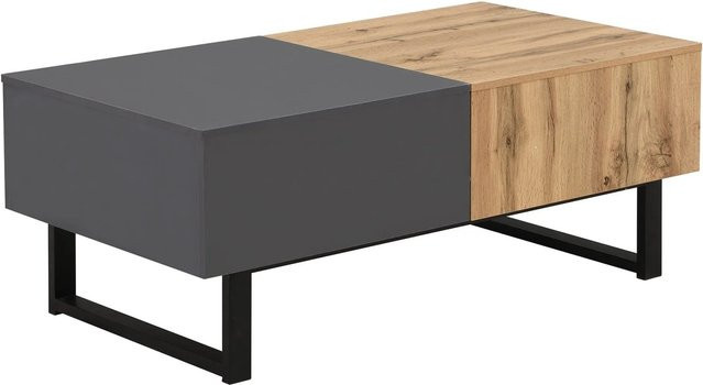 okwish Couchtisch modern mit versteckter Aufbewahrung in Natur, B/T/H: 155 x 55 x 40 cm - Bild 1