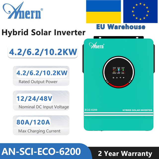ANERN Solarstrom-Hybrid-Wechselrichter mit MPPT-Ladung für LiFePO4 in Türkis - Bild 1