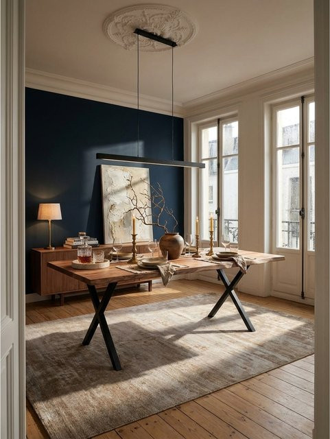 Esstisch aus Massivholz Akazie mit Metall X-Gestell in Braun, B/T/H: 140 x 80 x 76 cm - Bild 1