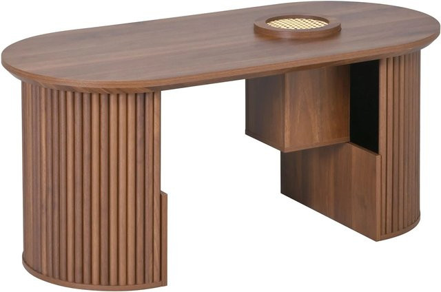 okwish Couchtisch im Retro-Stil in Nussbaum Braun, B/T: 105 x 50 cm - Bild 1