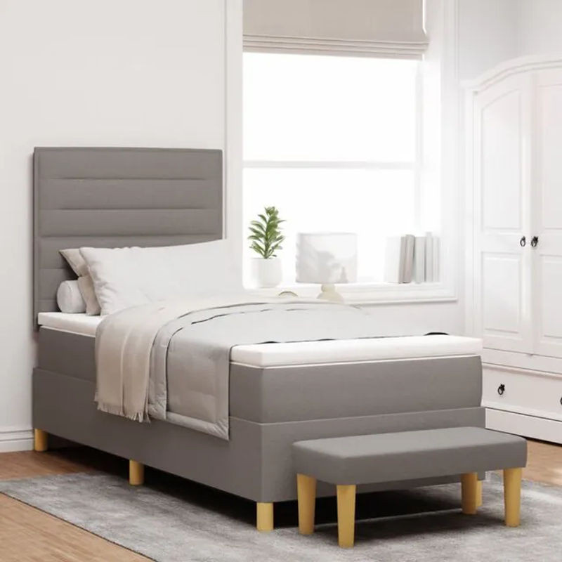 vidaXL Boxspringbett mit Matratze und Bank in Taupe meliert, Modernes Design aus Stoff und Holzwerkstoff, B/T: 200 x 100 cm - Bild 1