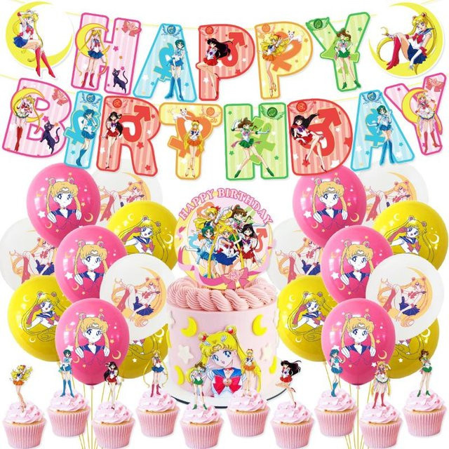 Sailor Moon Party-Set mit Ballons, Banner und Kuchenaufsätzen in Mehrfarbig von Discover Intime - Bild 1