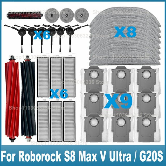 Roborock S8 MaxV Ultra G20s Zubehör Set mit Wischmopps, Staubsaugerbeuteln, Seitenbürsten und Filtern - Bild 1