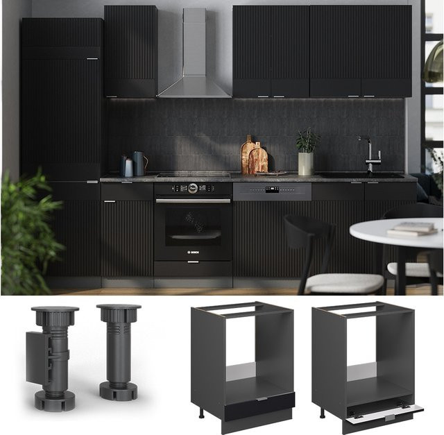 Vicco Herdumbauschrank Fame-Line Anthrazit Schwarz gestreift mit Soft-Close-Scharnieren Breite: 60 cm, Höhe: 82 cm, Tiefe: 51,6 cm - Bild 1