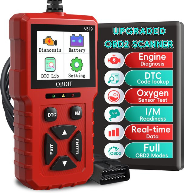 RUOGINSS OBD2-Scanner Codeleser in Rot mit Live-Daten, Fehlercode-Reset und CAN-Autodiagnose-Scan-Tool - Bild 1