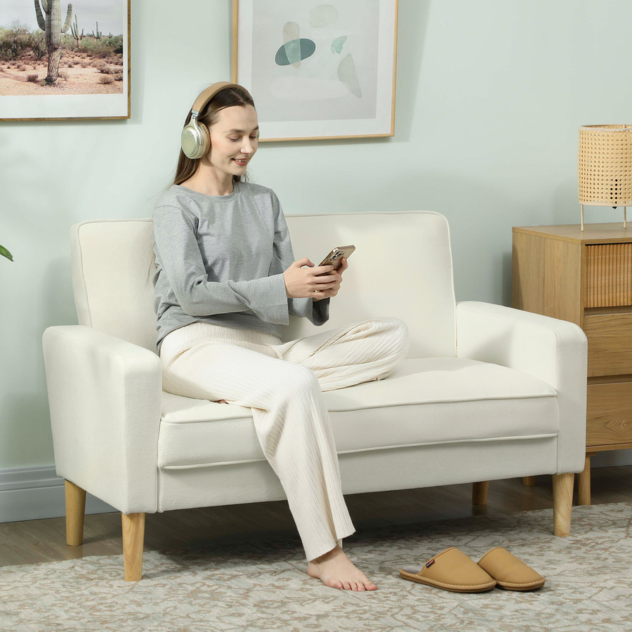 HOMCOM 2-Sitzer Polstersofa in Samtoptik mit Armlehnen und getuftetem Design, Cremeweiß, Breite: 130 cm - Bild 2
