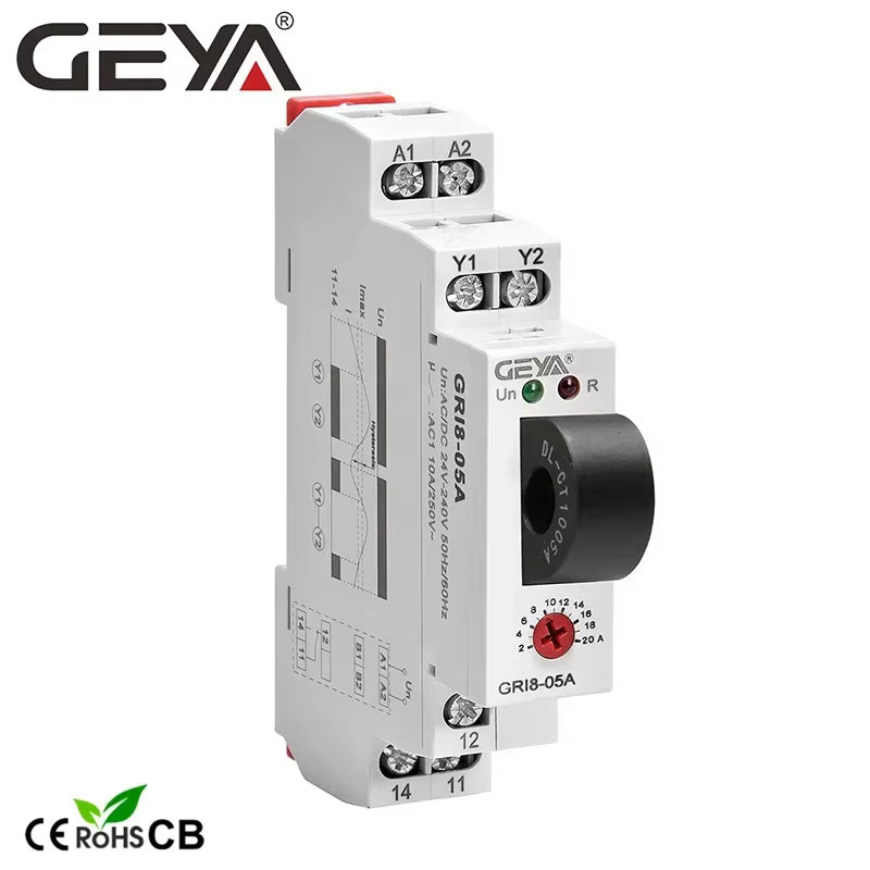 GEYA GRI8-05 Stromüberwachungsrelais für AC oder DC mit geradem Durchgang, 2 A bis 20 A, AC 24 V bis 240 V, Überstrom- und Unterstromschutz, Farbe: Weiß - Bild 2