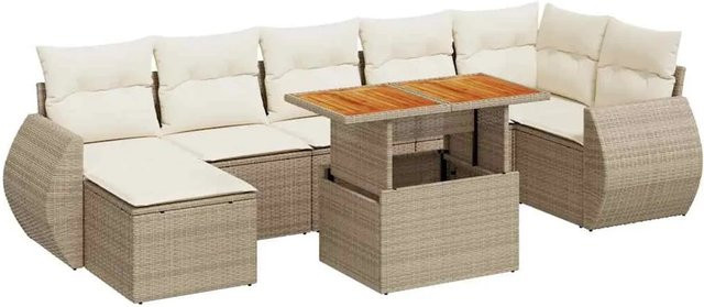 vidaXL 8-teilige Garten-Sofagarnitur in L-Form aus Poly-Rattan mit Kissen und Tisch in Beige - Bild 1