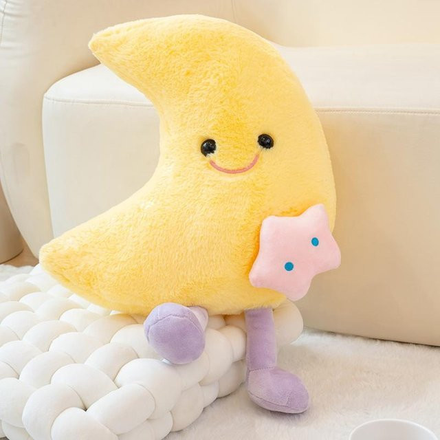 Linyi Toy Plüschkissen mit Mond, Stern und Wolken in Gelb für Kinder und Schlafzimmer-Dekoration - Bild 1
