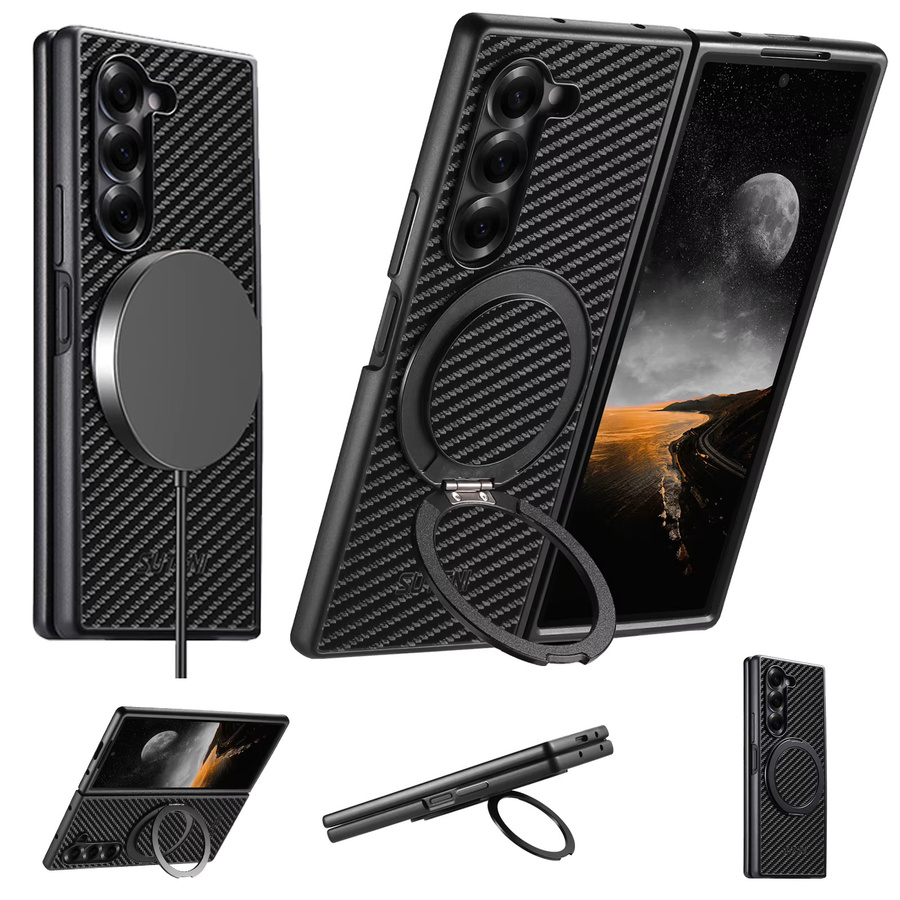 SUTENI Handyhülle mit Magnet für kabelloses Laden und 360 Grad drehbarem Ständer mit Kunstleder-Ringschnalle für Samsung Galaxy Z Fold 8 Ultra, Z Fold 7, Z Fold 6 und Z Fold 5 in Schwarz - Bild 2