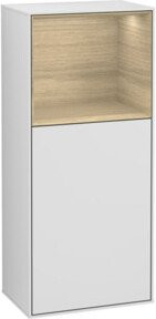 V&B Finion Seitenschrank mit LED-Beleuchtung und offenen Regalfächern, Weiß lackiert, B: 41,8 cm, H: 93,6 cm - Bild 1