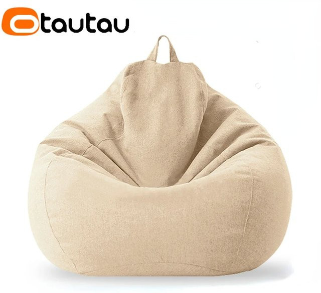 OTAUTAU Sitzsack-Sofa aus Baumwollleinen in Rot, gefüllter BeanBag Relax Lounge Couch für das Schlafzimmer, Durchmesser: 70 cm - Bild 1