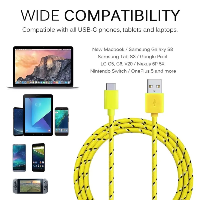 USB C Datenladekabel mit 2A Schnellladung aus geflochtenem Nylon in Weiß für Samsung, Huawei und Xiaomi Smartphones - Bild 1