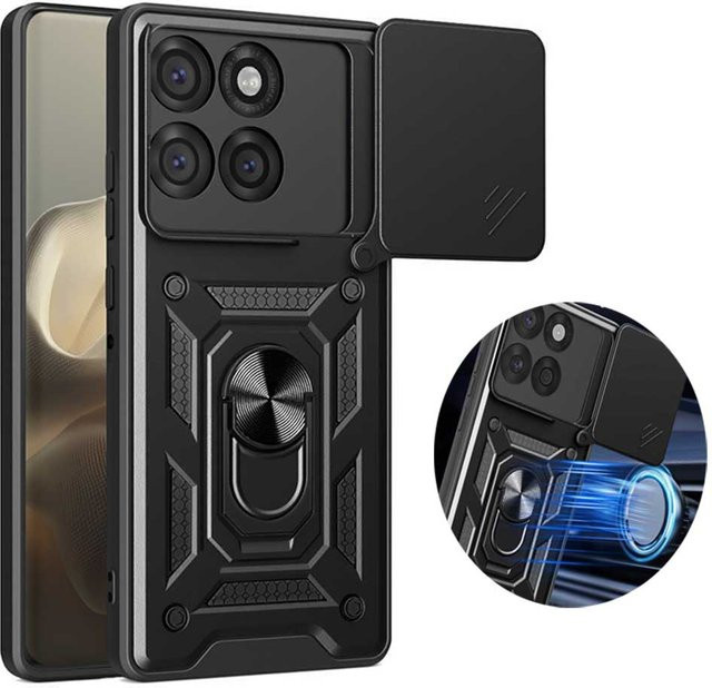 Schutzhülle für Motorola Edge 60 Pro 5G, Moto Edge 60 und 60S Fusion mit Kameraobjektiv-Schutz und Military-Grade Stoßstangen-Ring in Schwarz - Bild 1