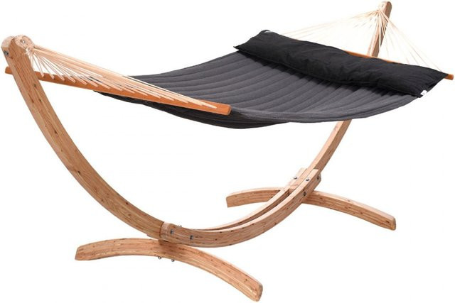 Ares-Arc American-Hammock Noire Familien-Hängematte mit Holzgestell aus Lärche in Schwarz und Anthrazit - Bild 1