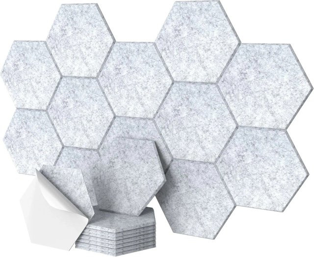 Relaxdays Akustikplatten Set Hexagon aus Polyester in Grau, 18 Stück, B: 30 cm, T: 26 cm, H: 0,9 cm, selbstklebend - Bild 1
