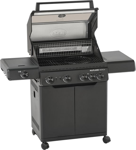 Rösle Allflame Hero 4 Gasgrill in Schwarz mit VARIO+ Grillrostsystem und emailliertem Gusseisen - Bild 1