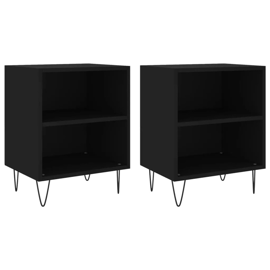 vidaXL Nachttische 2er Set Schwarz aus Holzwerkstoff und Eisen, B/T/H: 40 x 30 x 50 cm - Bild 2