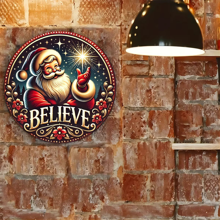 Potdemiel Rundes Weihnachtskranzschild Santa Believes aus Aluminium in Mehrfarbig, Durchmesser: 20 cm - Bild 5