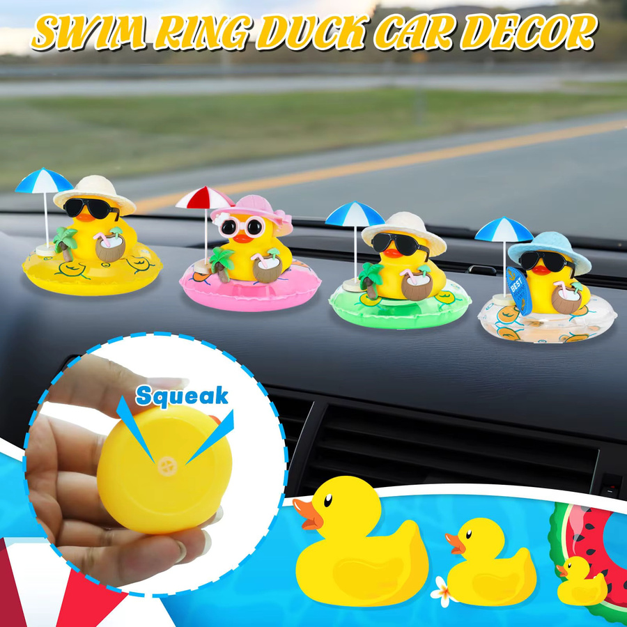 BXA Quietschende Gummiente als Auto-Ornament mit Kokosnuss-Sonnenbrille und Regenschirm in Gelb - Bild 3