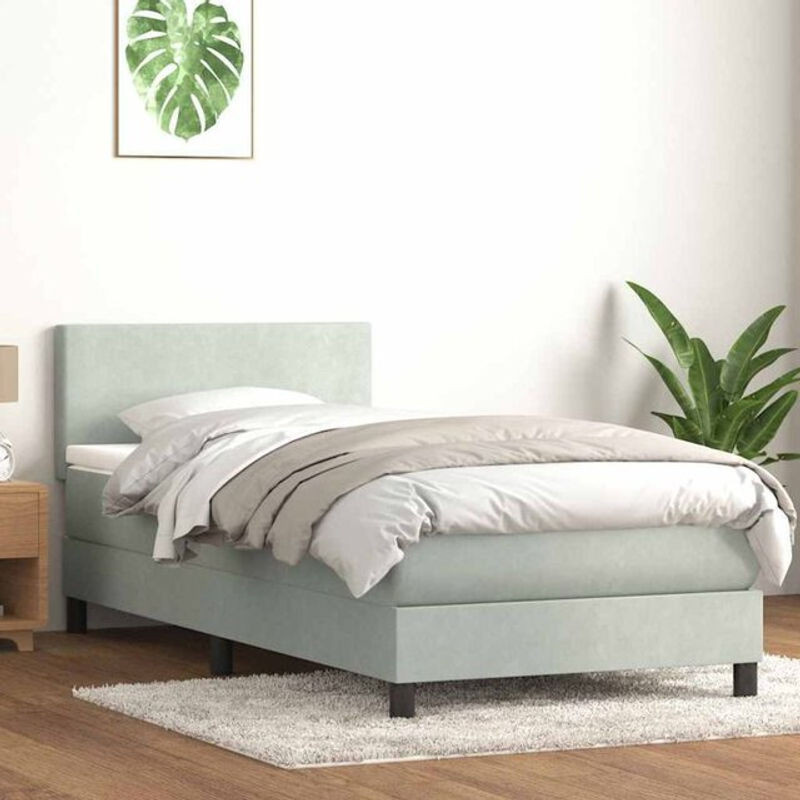 Vidaxl Boxspringbett mit Matratze in Grau aus Samt, B/L: 80 x 220 cm - Bild 1