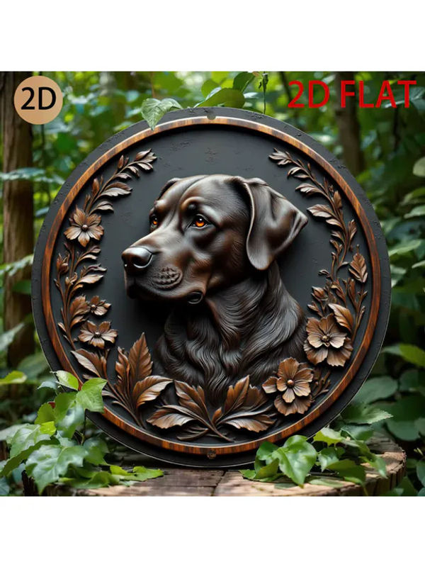 Rundes Metall-Blechschild mit Schokoladenfarbenem Labrador Retriever im Vintage-Stil als Wanddekoration in Braun - Bild 7