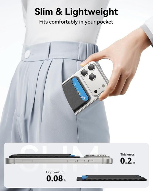 Baoleio MagSafe Magnetische Geldbörse aus veganem Leder mit RFID-Blockierung für iPhone 17 16 15 14 13 12 Pro, Schwarz - Bild 1