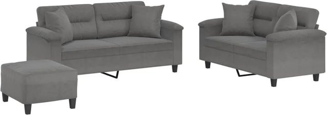 vidaXL 3-teilige Sofagarnitur Dunkelgrau aus Mikrofasergewebe mit 2x 2-Sitzer-Sofas, 1x Fußhocker und 4 Kissen - Bild 1