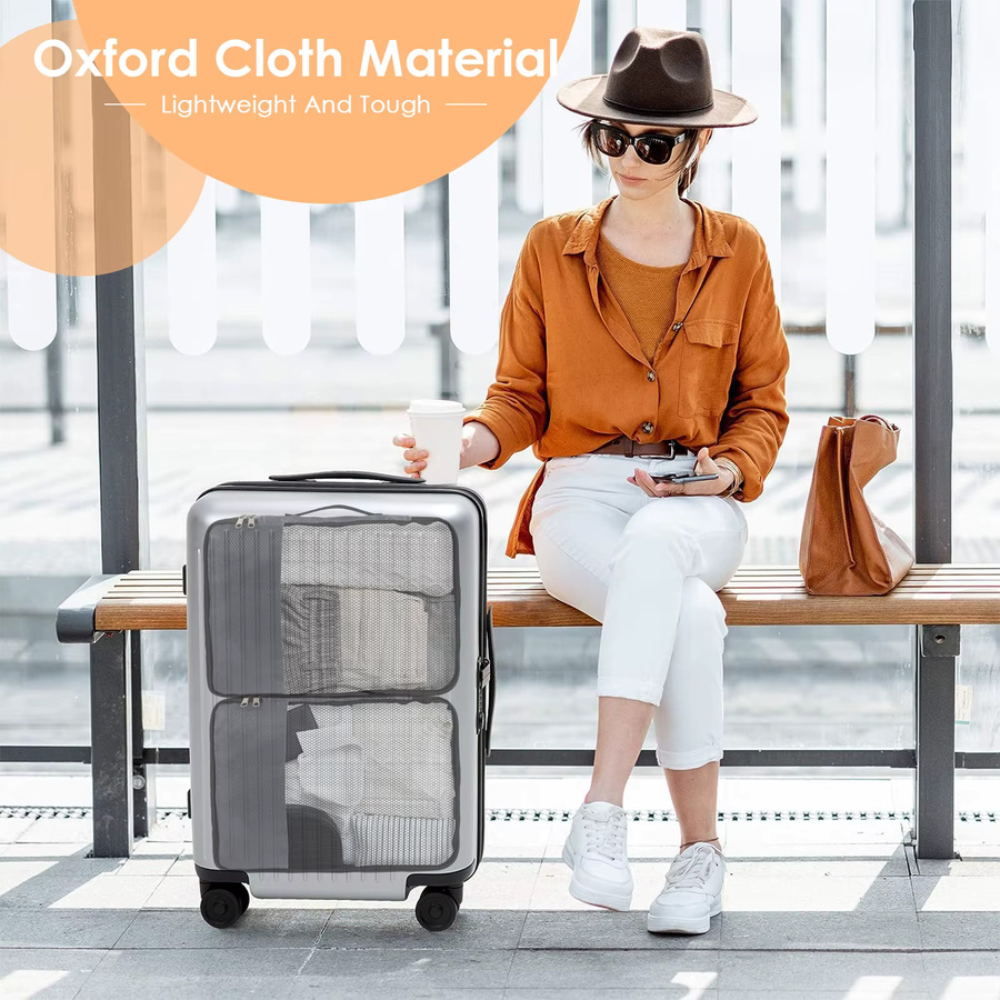 Willstar Reise-Packwürfel Set aus Mesh-Stoff in Grau, 4 Stück wasserdichte Aufbewahrungstaschen und Schuhtaschen für Koffer und Handtaschen - Bild 4