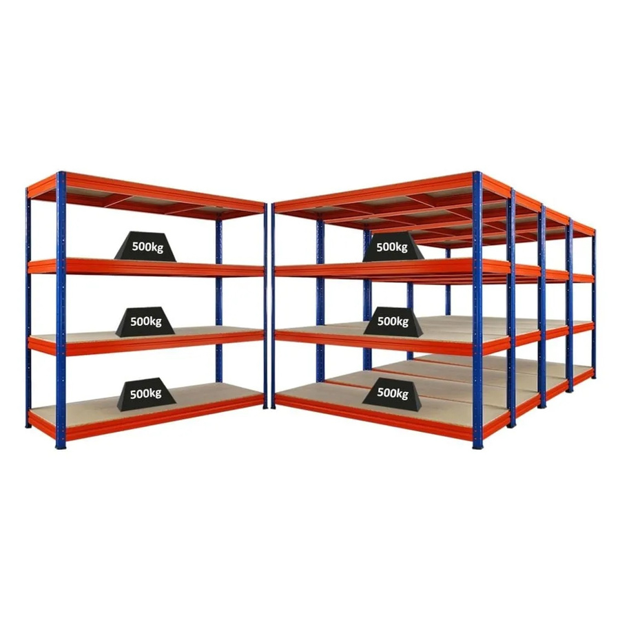 5x PROREGAL Schwerlastregal Dino Set, Blau/Orange, H x B x T: 180 x 200 x 60 cm, mit 4 verstellbaren Spanplatten-Ebenen und 500 kg Fachlast - Bild 2