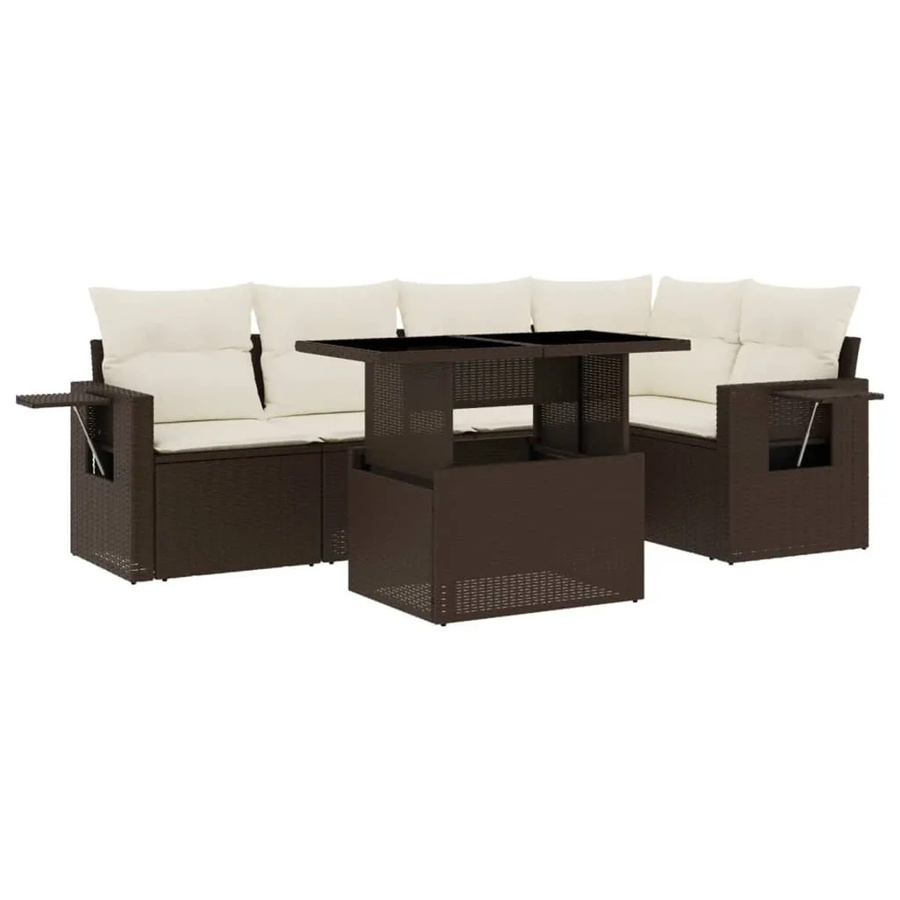 vidaXL 6-tlg Garten-Sofagarnitur in L-Form aus braunem Poly-Rattan mit Kissen und Armlehnen - Bild 2
