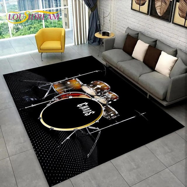 Rutschfester Schlagzeug-Teppich von HGHT in Schwarz, abstraktes Design, B/T: 60 x 40 cm - Bild 1