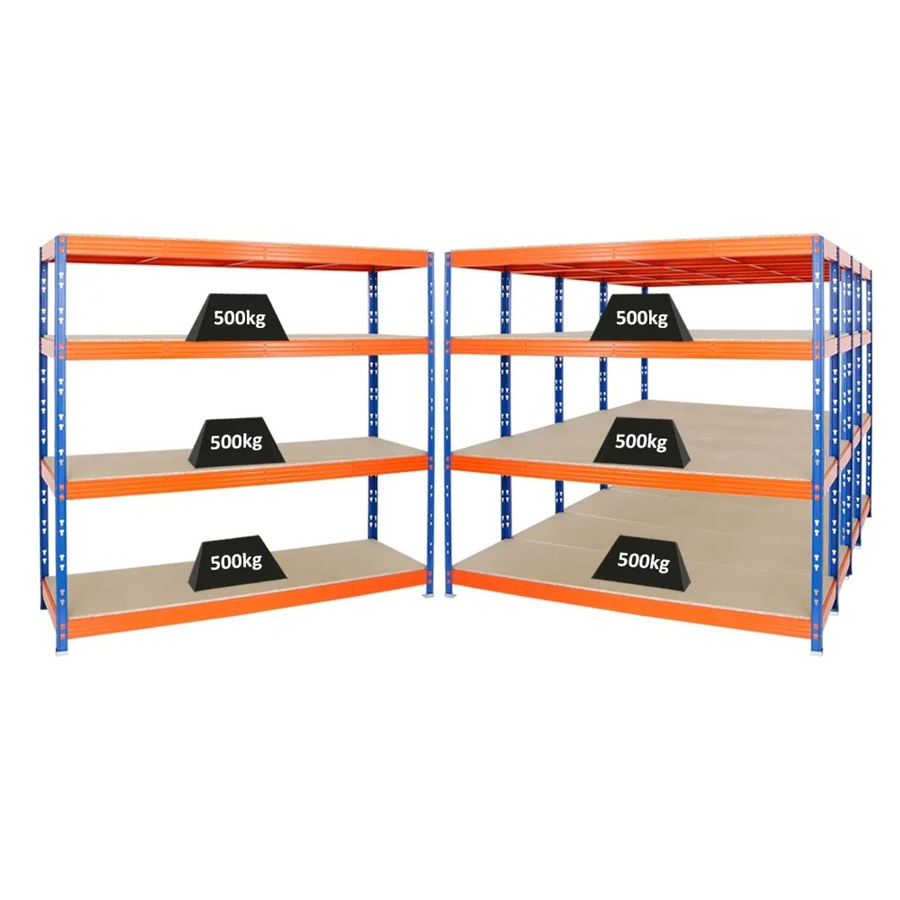 PROREGAL Rhino Schwerlastregal Set aus 5 Stück, Blau-Orange, 4 verstellbare Ebenen mit MDF-Holzplatten, Fachlast 500 kg, B/H/T: 200 x 180 x 60 cm - Bild 2
