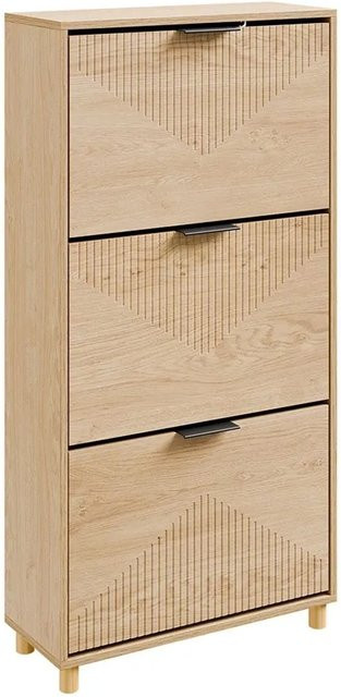 SoBuy Schuhschrank mit 3 Klappen in Natur, Flurschrank und Schuhkommode, B/H/T: 60 x 120 x 24 cm - Bild 1