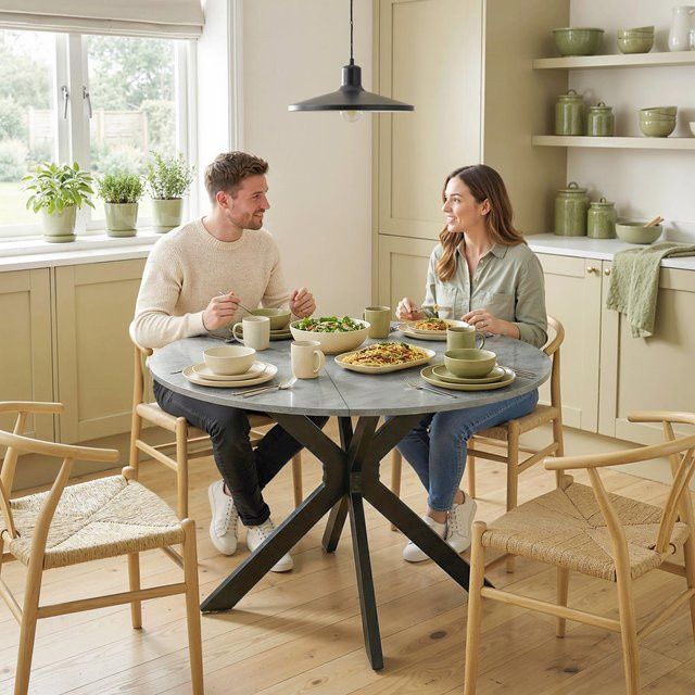 HOMCOM Esstisch rund in Zementgrau, klappbarer Küchentisch mit Spinnenfuß aus Stahl für 2-6 Personen, B/T/H: 110 x 110 x 76 cm - Bild 1