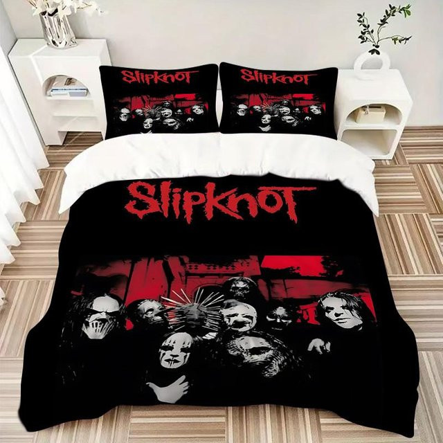 3-teiliges Slipknot Band Bettwäsche-Set von Four Seasons Home in Schwarz, bestehend aus Bettbezug und Kissenbezügen, B/H: 155 x 200 cm - Bild 1