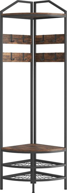 HOMCOM Eck-Garderobe im Industrial-Stil mit Schuhaufbewahrung, 4-stufiger Garderobenschrank in Braun und Schwarz mit 8 Haken und 2 Ablagen - Bild 1